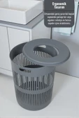 İronika Solara İkili Dekoratif Kirli Çamaşır Sepeti Seti Oyuncak Sepeti 60 - 22 Litre Gri - 3