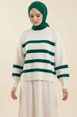 Çizgili Yumoş Triko Kazak Zümrüt thumbnail 1