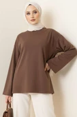 Loyşa Düşük Omuz Basic Tunik Kahve thumbnail 1