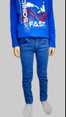 Erkek Çocuk Denim Tırtıklı Mavi Ligralı Kot Pantolon - 1
