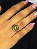 Doğal Taş Labradorit Yuvarlak Doğal Taşlı Antik Model Kadın Ayarlanabillir Yüzük euy70lbt thumbnail 2