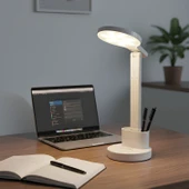 Beyaz Dokunmatik 3 Renkli Kademesiz Karartmalı Type C Şarjlı Masa Lambası Kalemlikli 10W thumbnail 3
