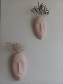 Dekoratif 2'li Yüz Duvar Vazosu, Duvar Süsü ,Heykel Aksesuar Bej Maske thumbnail 2