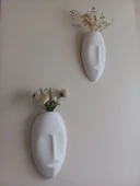 Dekoratif 2'li Yüz Duvar Vazosu, Duvar Süsü ,Heykel Aksesuar Beyaz Maske thumbnail 2