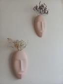 Dekoratif 2'li Yüz Duvar Vazosu, Duvar Süsü ,Heykel Aksesuar Bej Maske thumbnail 1