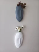 Dekoratif 2'li Yüz Duvar Vazosu, Duvar Süsü ,Heykel Aksesuar Beyaz Gri Maske thumbnail 2