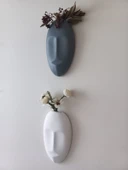 Dekoratif 2'li Yüz Duvar Vazosu, Duvar Süsü ,Heykel Aksesuar Beyaz Gri Maske thumbnail 1