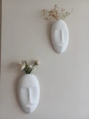 Dekoratif 2'li Yüz Duvar Vazosu, Duvar Süsü ,Heykel Aksesuar Beyaz Maske thumbnail 1