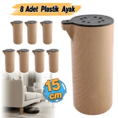 (8 Adet) Plastik Terra Kubik Kayın Beji 15 cm Mobilya Kanepe Koltuk Baza Yükseltme Ayağı Ayakları thumbnail 2