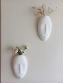 Dekoratif 2'li Yüz Duvar Vazosu, Duvar Süsü ,Heykel Aksesuar Beyaz Maske thumbnail 3