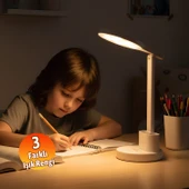 Beyaz Dokunmatik 3 Renkli Kademesiz Karartmalı Type C Şarjlı Masa Lambası Kalemlikli 10W thumbnail 4