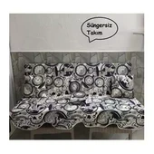 Mandaş Süngersiz 3 Kişilik Salıncak Minder Seti (Pamuklu Kumaş)-Saatli Lacivert - 2