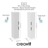 D20 30 Cm Sola Açılır Boy Dolabı Beyaz Melamin Kapak (Demonte) thumbnail 1