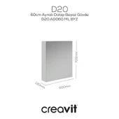 D20 60 Cm Beyaz Aynalı Dolap Melamin Gövde - 2