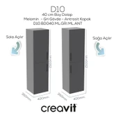 D10 40 cm Sol Boy Dolabı Gri Melamin Gövde, Antrasit Kapak thumbnail 1