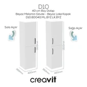 D10 40 cm Sol Boy Dolabı Beyaz Melamin Gövde Lake Kapak thumbnail 1