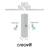 D20 30 Cm Sola Açılır Boy Dolabı Beyaz Melamin Kapak (Demonte) thumbnail 2