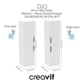 D10 40 cm Sağ Boy Dolabı Beyaz Melamin Gövde Melamin Kapak thumbnail 1