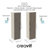 D10 40 cm Sağ Boy Dolabı Dafne Melamin Gövde Antrasit Meşe Kapak thumbnail 1