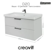 D20 100 Cm İki Çekmeceli Lavabo Dolabı Beyaz Melamin Kapak (Demonte) thumbnail 2