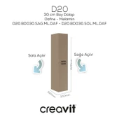 D20 30 Cm Sağa Açılır Boy Dolabı Dafne Melamin Kapak (Demonte) thumbnail 2