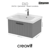 D10 Eksen Lavabo Dolabı Çekmeceli 65 cm Küllü Gri Lake thumbnail 1