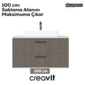 D10 Next Lavabo Dolabı İki Çekmeceli 100 cm Dafne Gövde Antrasit Meşe thumbnail 3