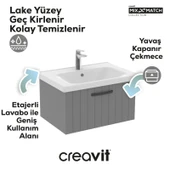 D10 Eksen Lavabo Dolabı Çekmeceli 65 cm Küllü Gri Lake thumbnail 2