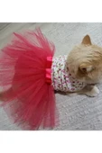 Gobo Pembe Çiçekli Kurdeleli Tüllü Beyaz Kedi ve Köpek Kıyafeti Elbisesi Large/L/beden 3 thumbnail 2