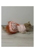 Gobo Turuncu Yaprak Desenli Kurdeleli Beyaz Kedi Köpek Kıyafeti Elbisesi Medium/m/beden 2 thumbnail 5