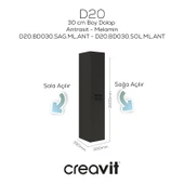 D20 30 Cm Sağa Açılır Boy Dolabı Antrasit Melamin Kapak thumbnail 1