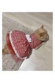 Gobo Beyaz Çiçek Desenli Fiyonklu Kırmızı Kedi Köpek Kıyafeti Elbisesi thumbnail 1