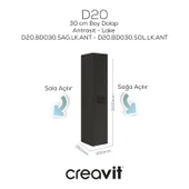 D20 30 Cm Sağa Açılır Boy Dolabı Antrasit Lake thumbnail 1