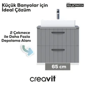 D10 Next Lavabo Dolabı İki Çekmeceli 65 cm Gri Lake Kapak thumbnail 4