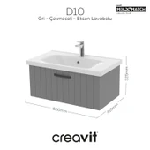 D10 Eksen Lavabo Dolabı Çekmeceli 80 cm Gri Lake thumbnail 1