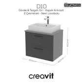 D10 Next Lavabo Dolabı İki Çekmeceli 65 cm Gri Gövde Antrasit Kapak thumbnail 1