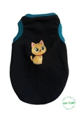 Gobo Sarı Kedi Baskılı Kışlık Siyah Kedi Köpek Kıyafeti Elbisesi SMALL/S/Beden 1 - 6
