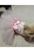 Gobo Pembe Çiçekli Fiyonklu Beyaz Kedi/Köpek Elbisesi Medium/M/Beden 2 thumbnail 5