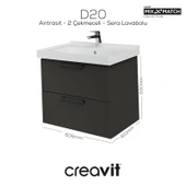 D20 65 Cm İki Çelmeceli Lavabo Dolabı Antrasit Melamin thumbnail 1