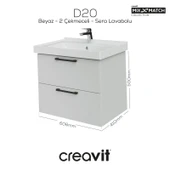 D20 65 Cm İki Çelmeceli Lavabo Dolabı Beyaz Melamin Kapak (Demonte) thumbnail 2