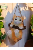 Gobo Dekoratif Sallanan Kedi Figürü–Asma Aparatlı Duvar, Balkon ve Bahçe Süsü (16x14 cm–3 Renk Seçenekli) - 1