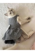 Gobo Beyaz Siyah Kareli Dişi Kedi Köpek Kıyafeti Elbisesi XSmall/XS/Beden 0 thumbnail 4