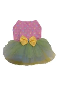 Gobo Renkli Puantiyeli Sarı Papyonlu Pembe Dişi Kedi Köpek Kıyafeti Elbisesi XLarge/XL/Beden 4 thumbnail 4