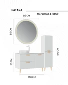 Patara Lavabo Dolabı 100cm Mat Beyaz thumbnail 4
