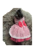 Gobo Beyaz Kareli Pembe Dişi Kedi Köpek Kıyafeti Elbisesi thumbnail 3