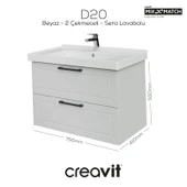 D20 80 Cm İki Çekmeceli Lavabo Dolabı Beyaz Lake thumbnail 1