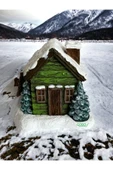 Gobo Yeşil Renkli Kar Efektli Ev Şeklindeki Yılbaşı Temalı El Boyaması Tütsülük Seramik Tozu thumbnail 2