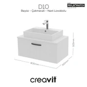 D10 Next Lavabo Dolabı Çekmeceli 80 cm Beyaz Lake thumbnail 1