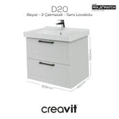 D20 65 Cm İki Çelmeceli Lavabo Dolabı Beyaz Lake Kapak thumbnail 1
