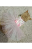 Gobo Pembe Çiçekli Fiyonklu Beyaz Kedi/Köpek Elbisesi Medium/M/Beden 2 thumbnail 1